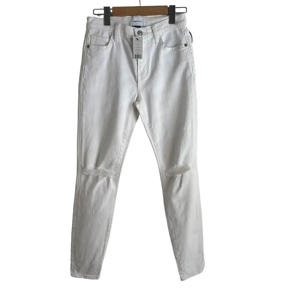 Current / Elliott The High Waist Stiletto White Distressed Jeans Size 24